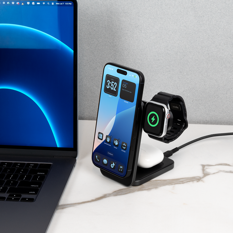 LOGiiX 3-in-1 Folding Qi Charging Stand with 20W charger
