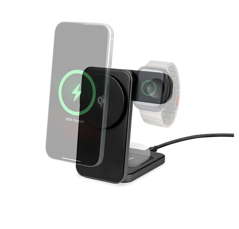 LOGiiX 3-in-1 Folding Qi Charging Stand with 20W charger