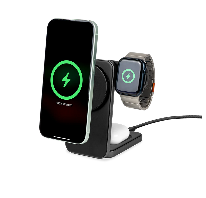 LOGiiX 3-in-1 Folding Qi Charging Stand with 20W charger