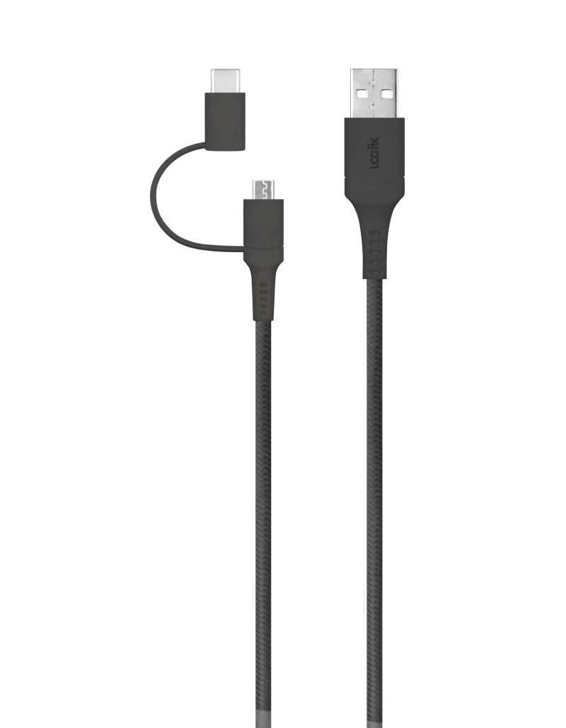 LOGiiX 2 in 1 Multicable USB-A to USB-C/microUSB-Cable - Black