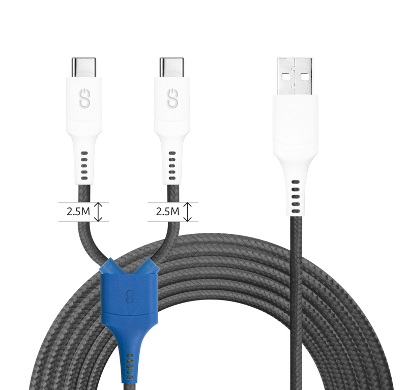 LOGiiX Split Gaming Cable XL USB-A to 2x USB-C